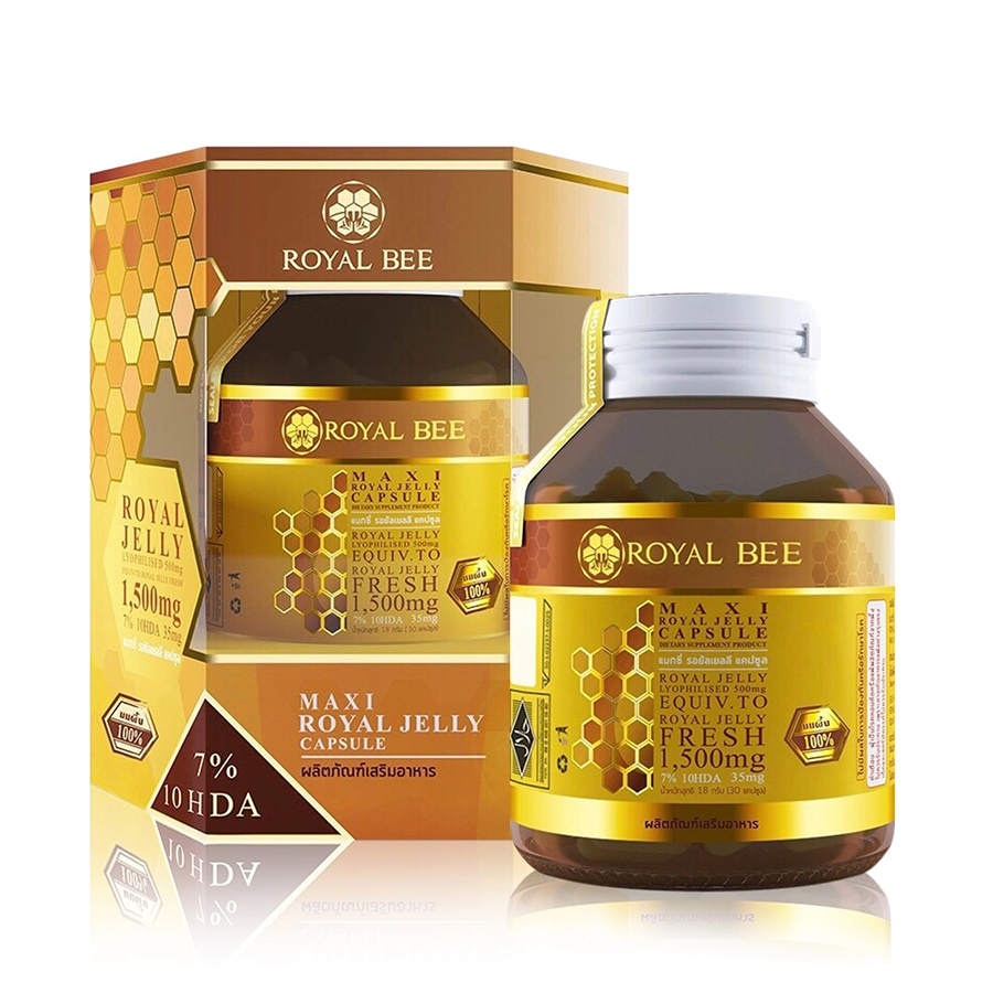 Royal Bee (60 แคปซูล) นมผึ้งรอยัลเจลลี่ Maxi Royal  Jelly 7% 10